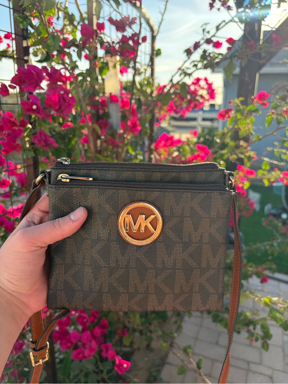 Michael Kors Brown MK Logo Crossbody Bag